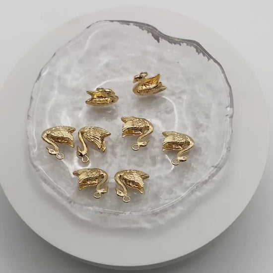 10pcs Gold/ Silver Swan Charm, Real Gold/ Rhodium plated Brass Bird Pendant, Earring Charm (GB-2691-G)