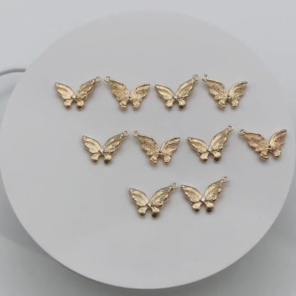 4pcs CZ Pave Gold Butterfly Charm Pendants, Jewelry Findings, Wholesale Supplies (GB-3561-D)