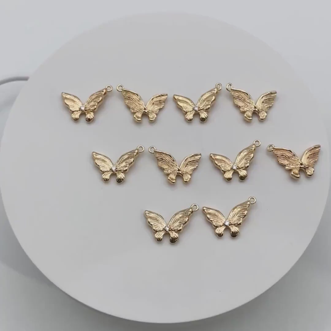 4pcs CZ Pave Gold Butterfly Charm Pendants, Jewelry Findings, Wholesale Supplies (GB-3561-D)