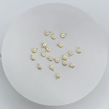 10pcs CZ Pave Gold Sun Charm 8x6mm, Real Gold plated Brass(GB-1658-A)