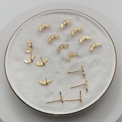 10pcs Gold Fox Stud Earrings 10x6mm, 18K Gold plated Brass Animal Ear Posts (#GB-3286)