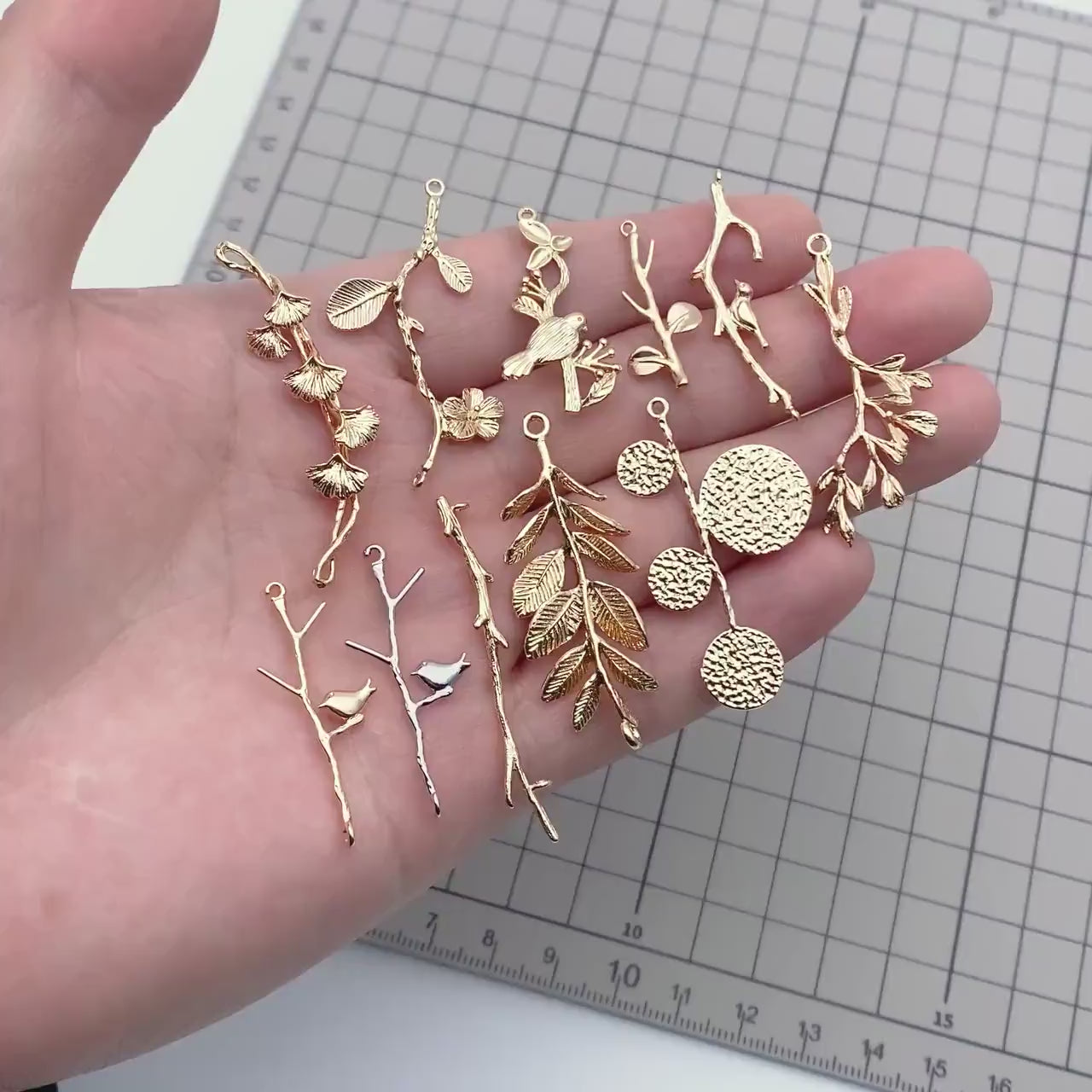 10pcs Gold/ Silver Tone Branch Connectors , Real Gold/ Rhodium plated Brass, Branch Pendants with Two Loops (GB-3622)