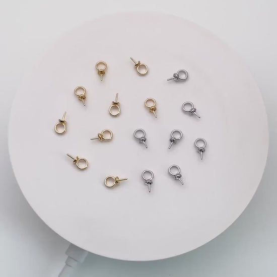 10pcs Gold/ Silver Peg Bail For Half Drilled Pearls Or Stones, Gold/ Rhodium plated Brass, Pearl Drop 4mm Cup (GB-4272)