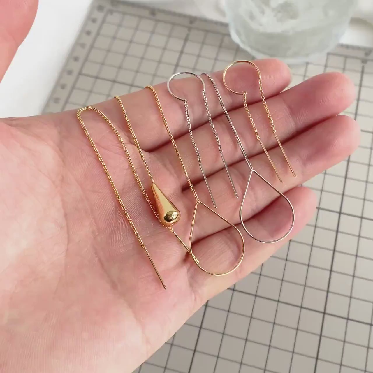 10pcs Gold/ Silver Ear Threader Earrings, Minimalist Style (GB-1735)