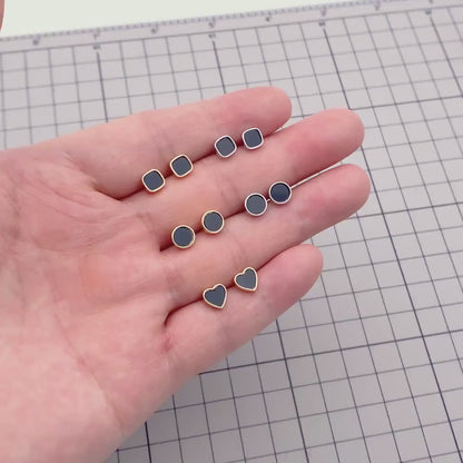 10pcs Black Acetate Gold/ Silver Geometric Earrings, Square/ Round/ Heart Stud Earrings (GB-4744)