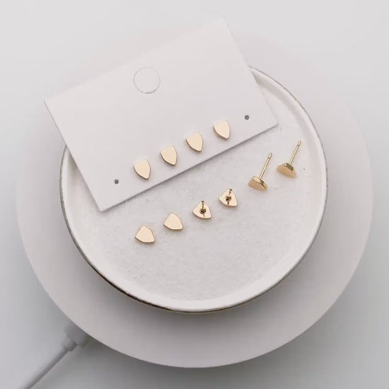 10pcs Gold Shield Earrings 6X5mm, Real Gold Plated Brass Minimalist Earring Studs (GB-4146)
