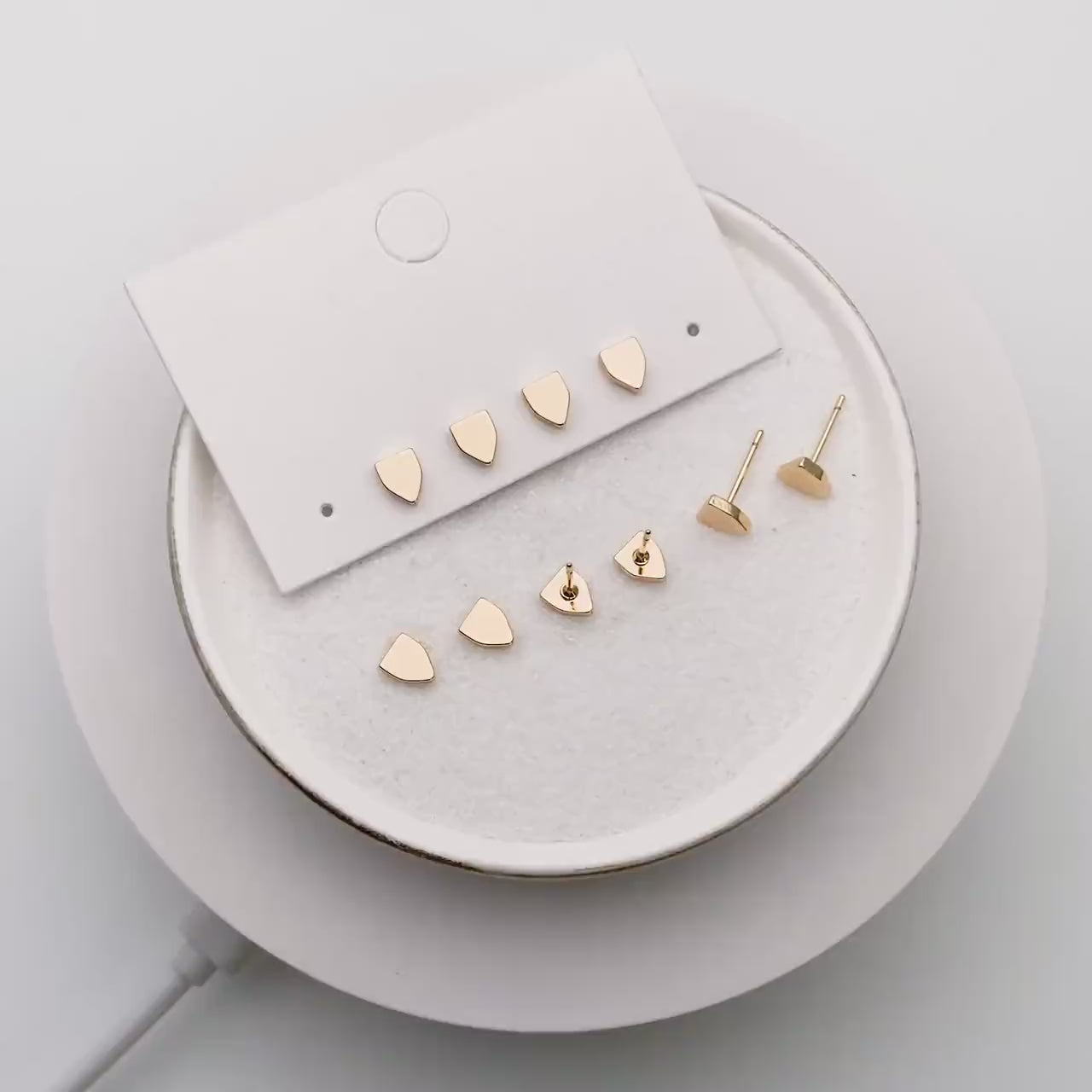 10pcs Gold Shield Earrings 6X5mm, Real Gold Plated Brass Minimalist Earring Studs (GB-4146)