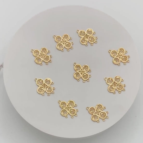 10pcs Gold Filigree Connectors, Gold plated Brass Earring Charms, Necklace Pendants with Loops 22x17mm (GB-1550)