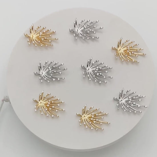 4pcs CZ Pave Gold/ Silver tone Fireworks Charm 27x14mm, DIY Pendant Drop Bail, Peg Pearl Findings, Pearl Setting (GB-1424)