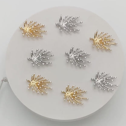 4pcs CZ Pave Gold/ Silver tone Fireworks Charm 27x14mm, DIY Pendant Drop Bail, Peg Pearl Findings, Pearl Setting (GB-1424)