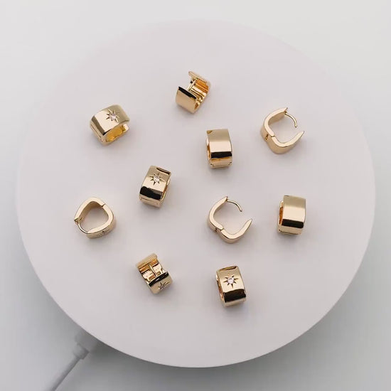 4pcs CZ Pave North Star Hoop Earrings, Dainty Huggie Earrings, Minimalist Earring, Small Gold Hoops Earring (GB-3744)
