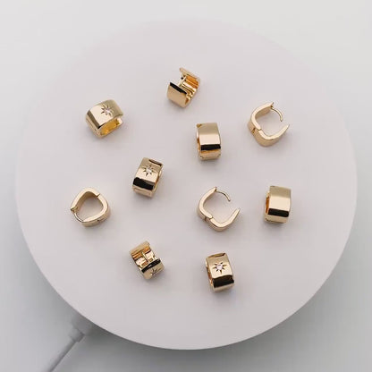 4pcs CZ Pave North Star Hoop Earrings, Dainty Huggie Earrings, Minimalist Earring, Small Gold Hoops Earring (GB-3744)