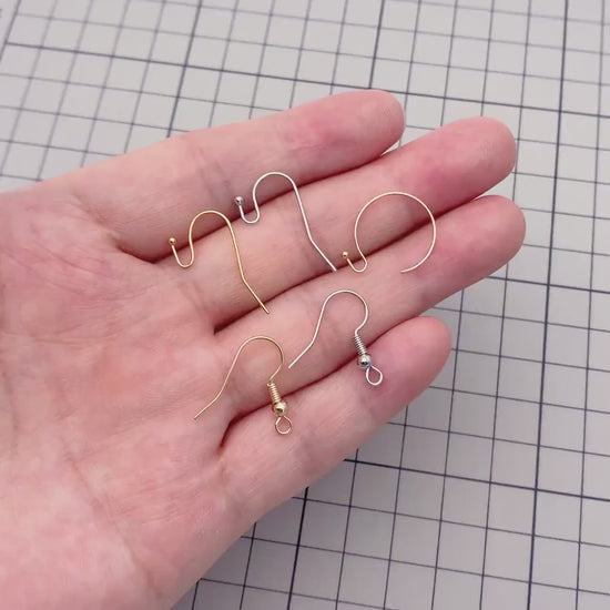 20pcs Gold/ Silver Earring Hooks, Real Gold/ Rhodium Plated Brass, Simple Earwires  (GB-025)