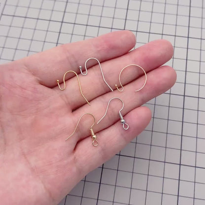 20pcs Gold/ Silver Earring Hooks, Real Gold/ Rhodium Plated Brass, Simple Earwires  (GB-025)