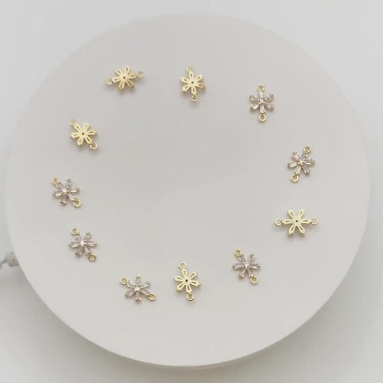 10pcs CZ Pave Gold Snowflake Connectors 14x9mm, Rhinestone Flower Connectors, bracelet Connector, earring Connector (GB-3670-D)