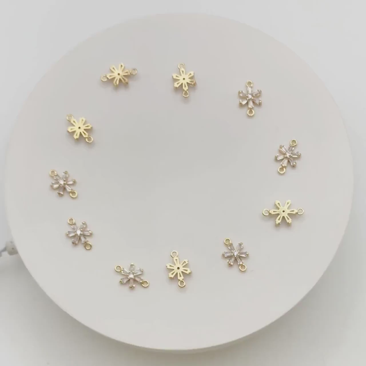 10pcs CZ Pave Gold Snowflake Connectors 14x9mm, Rhinestone Flower Connectors, bracelet Connector, earring Connector (GB-3670-D)