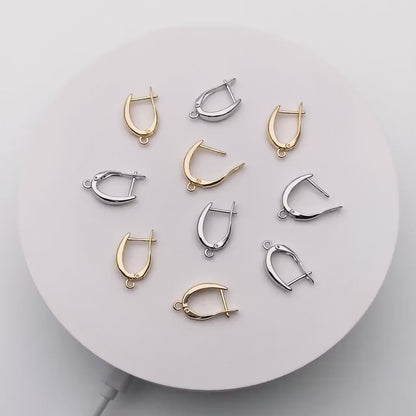 10pcs Gold/ Silver Tone Leverback Ear Hooks 21x12mm, Real Gold/ rhodium plated Brass, Earring Hooks with Loop (GB-848-B)