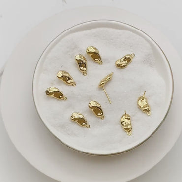 10pcs Gold/ Silver Hammered Irregular Ear Posts, 18K Gold/ Rhodium plated Brass, Geometric Stud Earring Components (GB-2541)