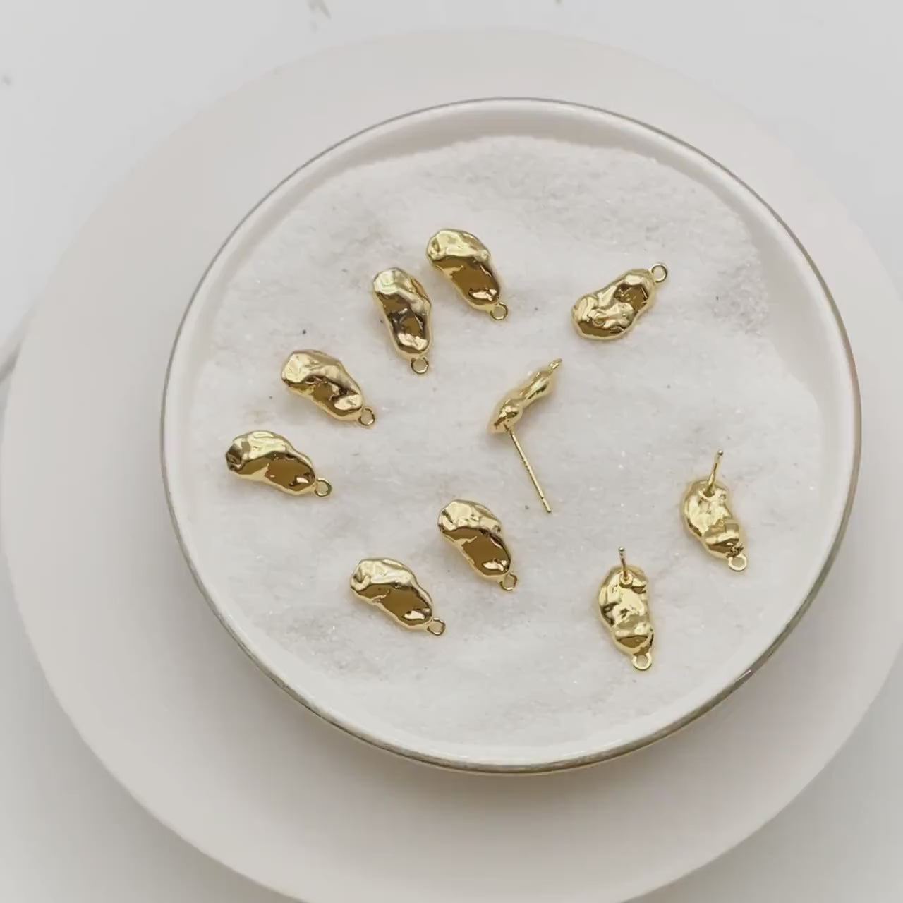10pcs Gold/ Silver Hammered Irregular Ear Posts, 18K Gold/ Rhodium plated Brass, Geometric Stud Earring Components (GB-2541)
