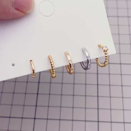 4pcs Minimalist Hoop Earrings, Gold/ Rhodium plated Huggie Earrings, Circle Earring  (GB-2815)