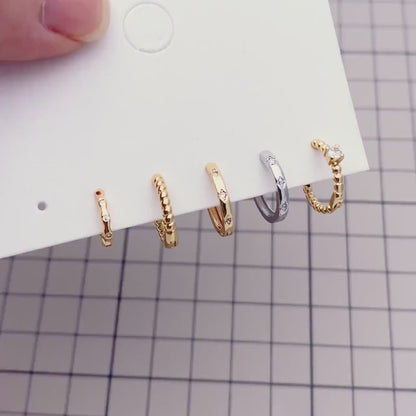 4pcs Minimalist Hoop Earrings, Gold/ Rhodium plated Huggie Earrings, Circle Earring  (GB-2815)