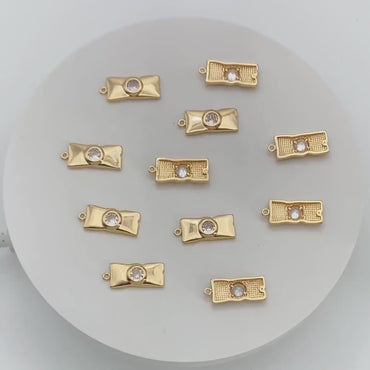 4pcs CZ Pave Gold Rectangle Charms, 18K Gold plated Brass Pendant (GB-2893)