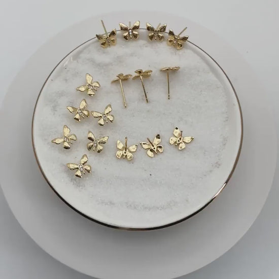 10pcs Gold Butterfly Earring with Loop, Gold plated Brass, Dianty Butterfly Stud Earring, Jewelry Supplies (GB-3909)