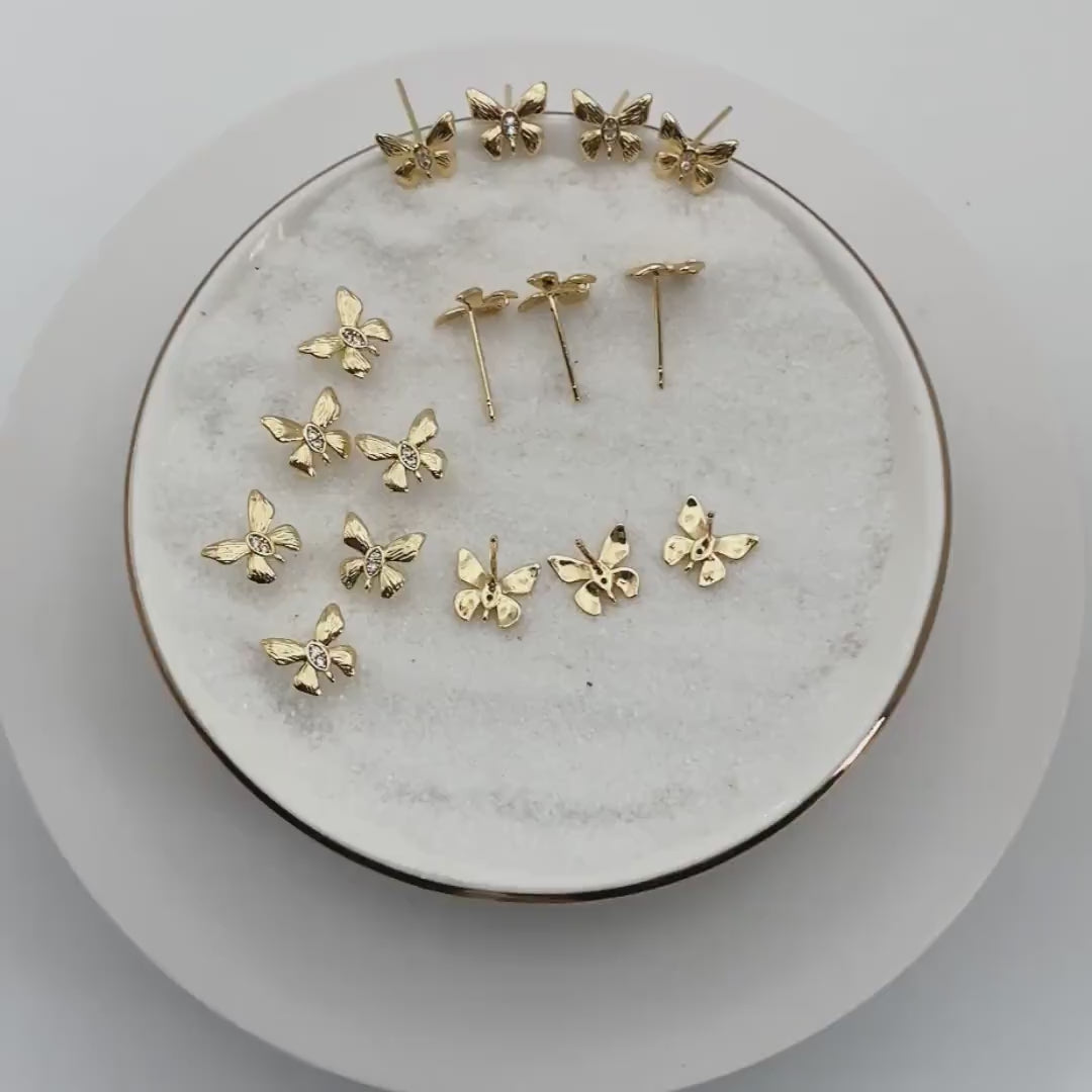 10pcs Gold Butterfly Earring with Loop, Gold plated Brass, Dianty Butterfly Stud Earring, Jewelry Supplies (GB-3909)