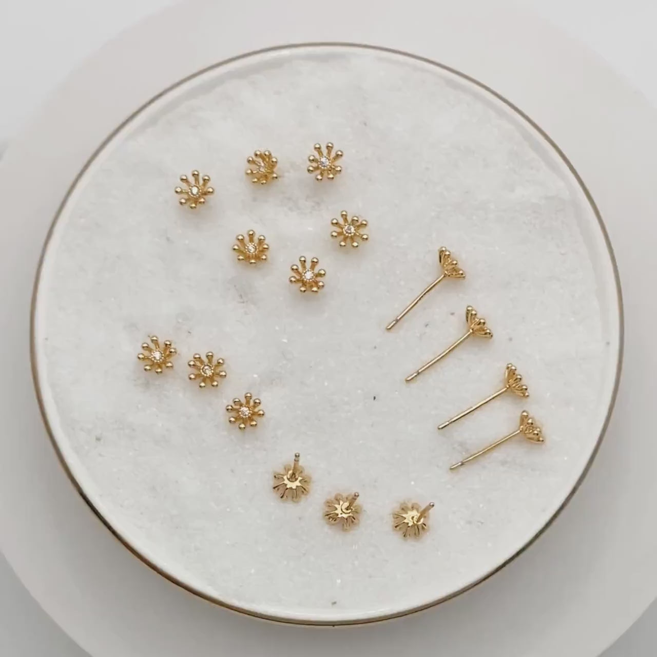 10pcs CZ Pave Gold Flower Earring, Gold Plated Brass, Jewelry Making, Diy Material, Jewelry Supplies (GB-3060)