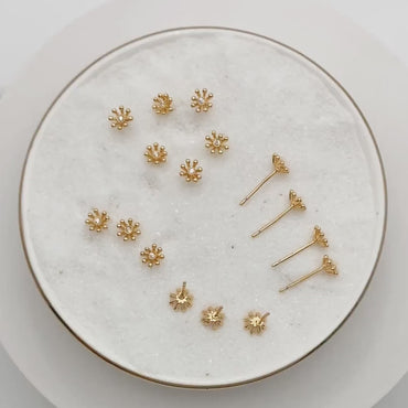 10pcs CZ Pave Gold Flower Earring, Gold Plated Brass, Jewelry Making, Diy Material, Jewelry Supplies (GB-3060)