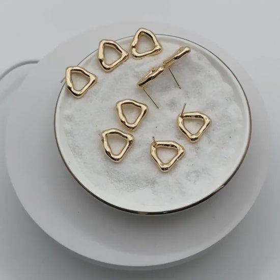 10pcs Gold Triangle Ear Posts 14X15mm, Real Gold Plated Brass, Geometric Earring Studs (GB-3989)