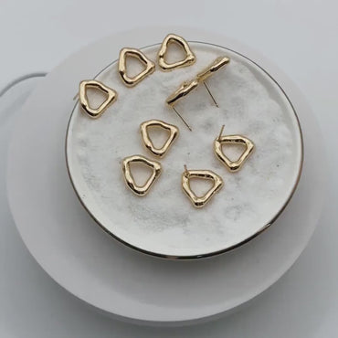 10pcs Gold Triangle Ear Posts 14X15mm, Real Gold Plated Brass, Geometric Earring Studs (GB-3989)