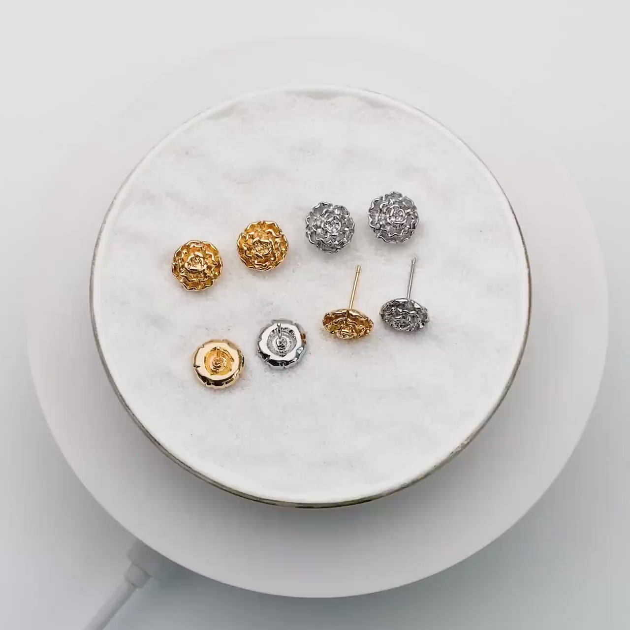 10pcs Gold/ Silver Rose Flower Earrings, 10mm, Gold/ Rhodium Plated Brass Dainty Stud Earrings (GB-4626-A)