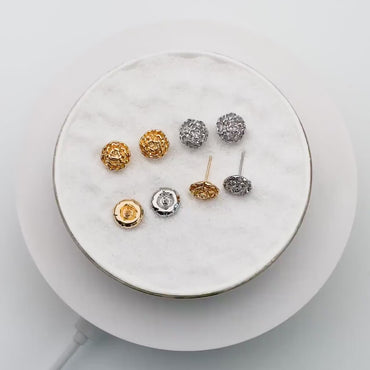 10pcs Gold/ Silver Rose Flower Earrings, 10mm, Gold/ Rhodium Plated Brass Dainty Stud Earrings (GB-4626-A)