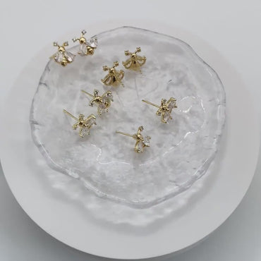 4pcs CZ pave Gold Bee Earrings 12mm, Real Gold Plated Brass Stud Earrings (GB-4243)