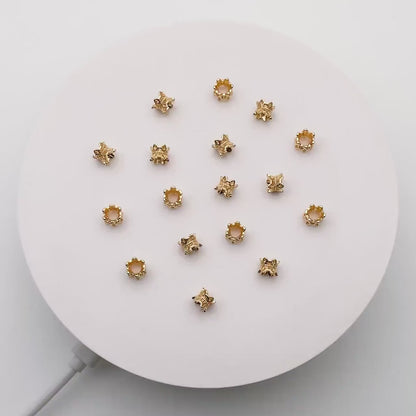10pcs Gold Flower Spacer Beads 6mm, Gold plated Brass, Bracelet Necklace Findings Components (GB-4142)