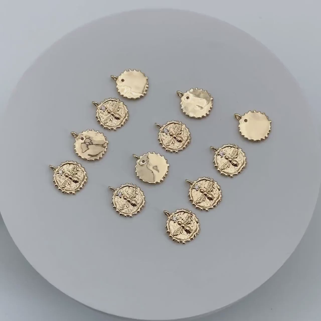10pcs CZ Pave Gold Bee Fossil Charms, Gear Pendants 16x13mm, Earring Findings, Jewelry Making Supplies (GB-3093-A)