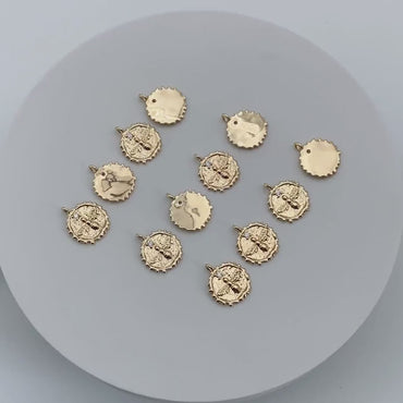 10pcs CZ Pave Gold Bee Fossil Charms, Gear Pendants 16x13mm, Earring Findings, Jewelry Making Supplies (GB-3093-A)