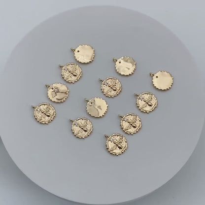 10pcs CZ Pave Gold Bee Fossil Charms, Gear Pendants 16x13mm, Earring Findings, Jewelry Making Supplies (GB-3093-A)