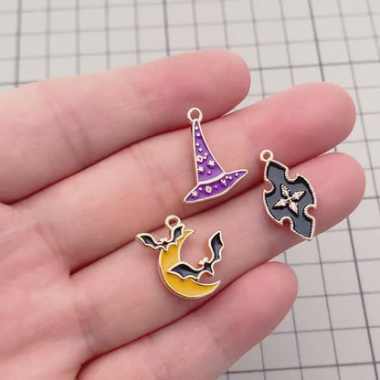 4pcs Enamel Halloween Charms, Gold plated Alloy, Jewelry Making Supply (GB-4708)