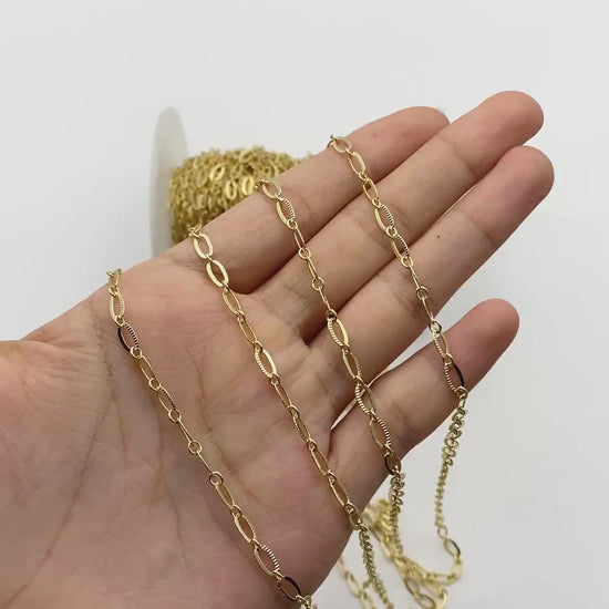 Flat Oval Cable Chains 3.7x6mm, 18K Gold plated on Brass, Craft DIY Jewelry Chain Wholesale (#LK-359)/ 1 Meter=3.3 ft