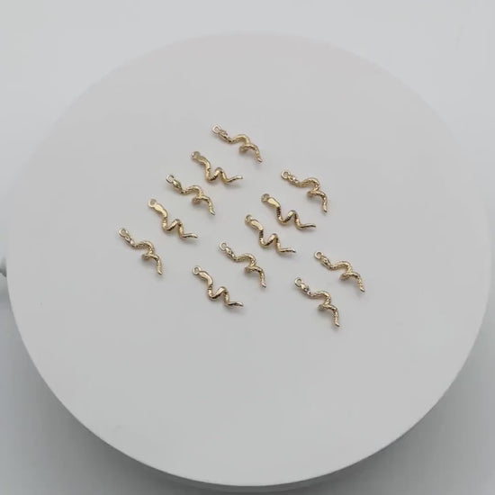 4pcs CZ Pave Snake Charm, 18K Gold Plated Brass, Snake Necklace, Snake Jewelry Snake Pendant (GB-2756-A)