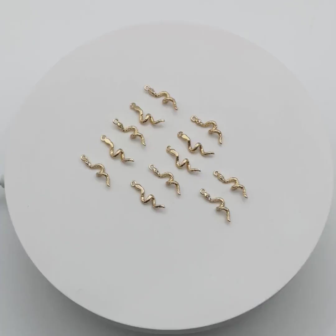 4pcs CZ Pave Snake Charm, 18K Gold Plated Brass, Snake Necklace, Snake Jewelry Snake Pendant (GB-2756-A)