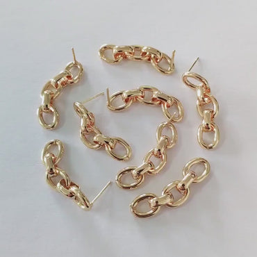 4pcs Chain Link Earring Studs, 18K Gold plated Brass, Oval Hoop Chain Ear Posts(GB-2652)