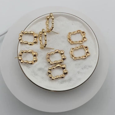 10pcs Gold Irregularity Rectangle Hoop Earrings, Minimalist Stud Earrings, Jewelry Supplies (GB-3567)