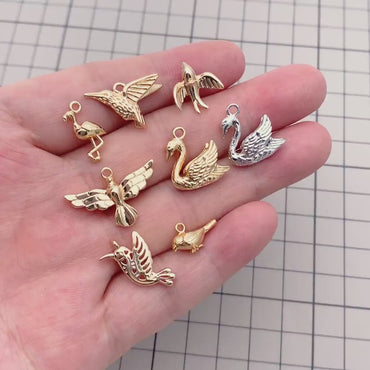 10pcs Gold Bird Charm, Real Gold plated Brass Bird Pendant, Earring Charm (GB-2691)