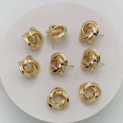 4pcs Gold Knot Earrings, Minimalist Stud Earrings, Circle Flower Ear Posts 21mm (GB-2365)