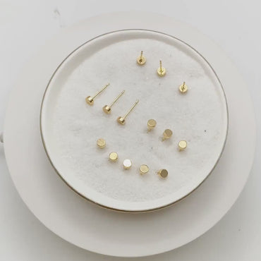 10pcs Gold/ Silver Round Stud Earring 4mm, Minimalist Round Coin Ear Posts (GB-3317)