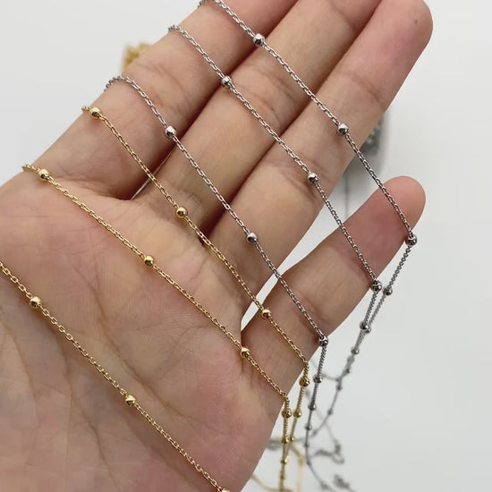 Gold/ Silver/ Rose Gold Satellite Chains, 1.1mm Chain with 2.5mm Round Beads, Color Not Easily Tarnish (#LK-170)/ 1 Meter=3.3 ft
