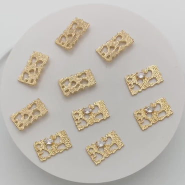 4pcs CZ pave Gold Irregular Rectangle Charms 24x14mm, 18K Gold plated Brass Pendant (GB-3159)